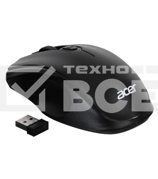 Мышь беспроводная Acer OMR030 черный, 1600 dpi, радиоканал, USB, кнопки - 4