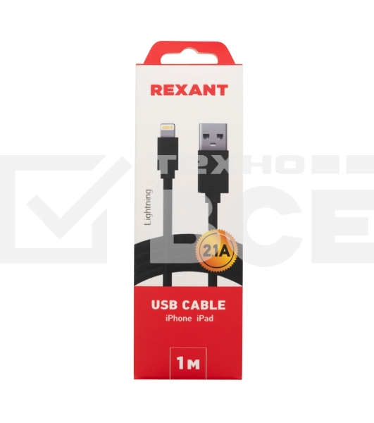 Кабель Rexant USB-Lightning 2 А, 1 м, черный ПВХ