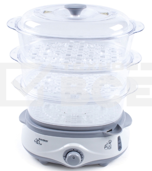 Пароварка электрическая Endever Vita-170, белый/серый, мощность 1000 Вт, объем 11 л