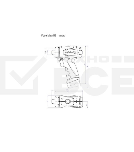 Дрель-шуруповерт Metabo PowerMaxx BS Basic Set 600080880, Аккумуляторный, 12В, 2 АКБ, Кейс