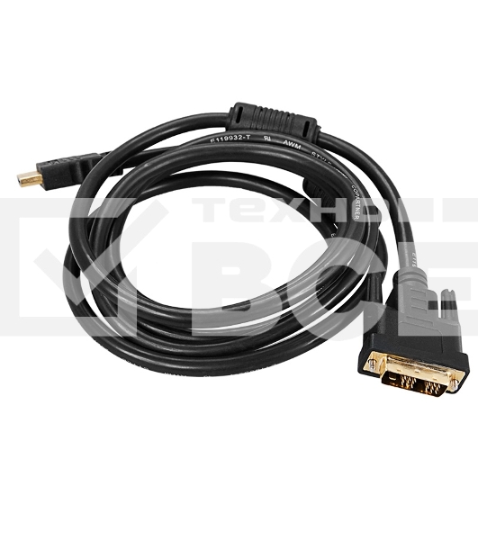 Шнур HDMI - DVI-D с фильтрами, длина 2 метра (GOLD) (PE пакет) Rexant