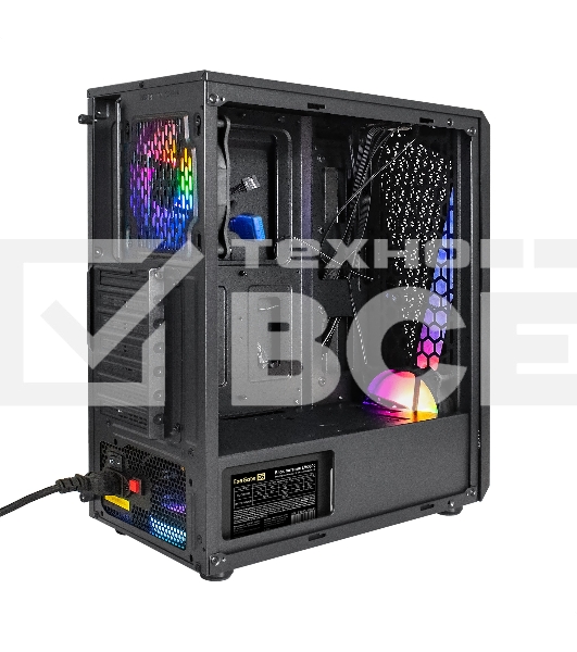Компьютерный корпус Miditower ExeGate EVO-8225-EVO800 (ATX, БП EVO800RGB с вент. 12см, 2*USB+1*USB3.0, черный, 2 вент. с RGB подсветкой и полоса на передней панели, боковая панель - закаленное стекло)