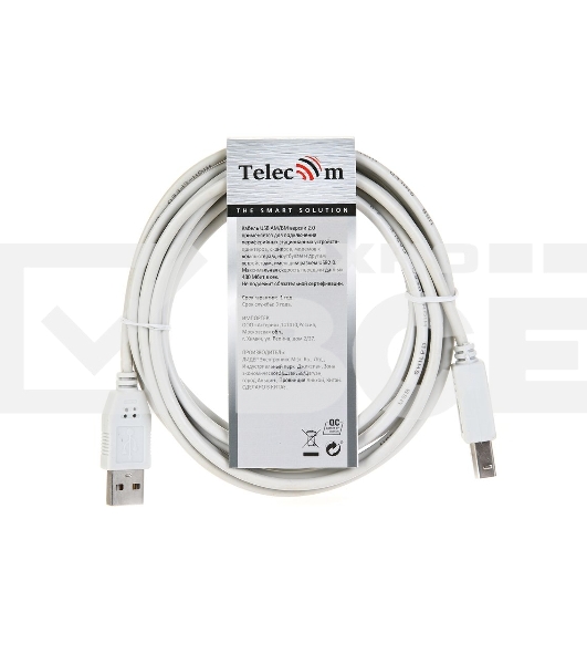 Кабель AM/BM USB2.0 3м Telecom USB 2.0 A-->B 3.0m, белый/серый, TC6900-3.0M