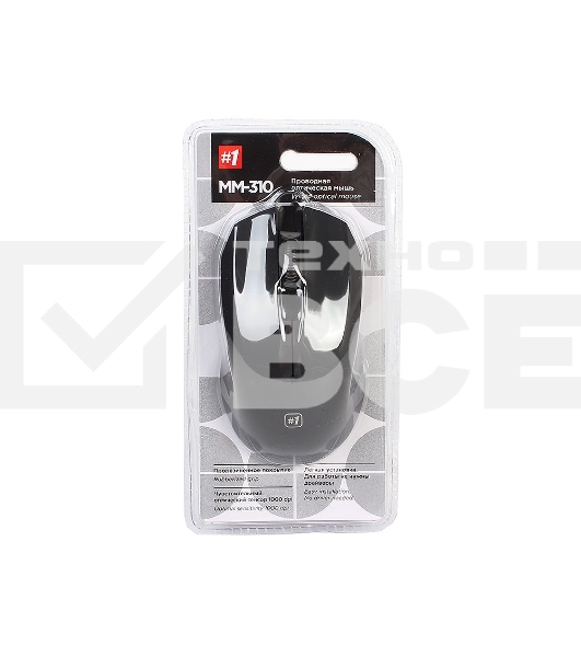Мышь проводная Defender MM-310 черный, 1000 dpi, USB, кнопки - 3