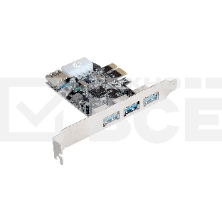 Контроллер ExeGate EXE-367 PCI-E 2.0, 3*USB3.0 ext + 1*USB3.0 int, разъем доп.питания (OEM)