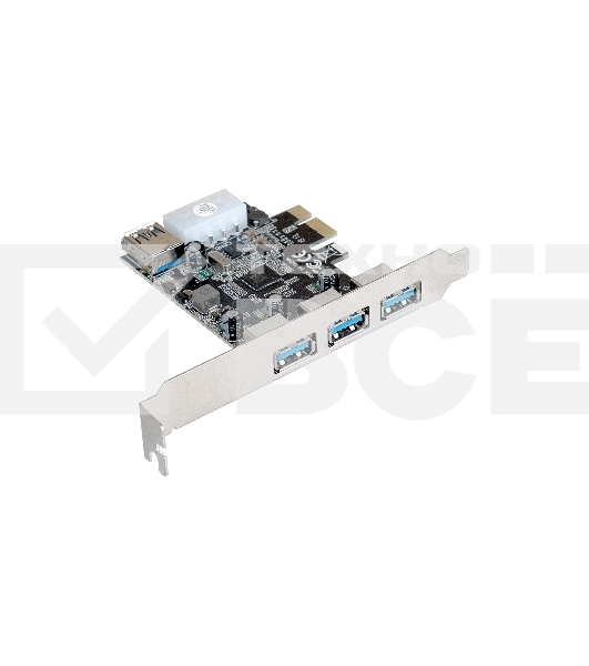 Контроллер ExeGate EXE-367 PCI-E 2.0, 3*USB3.0 ext + 1*USB3.0 int, разъем доп.питания (OEM)