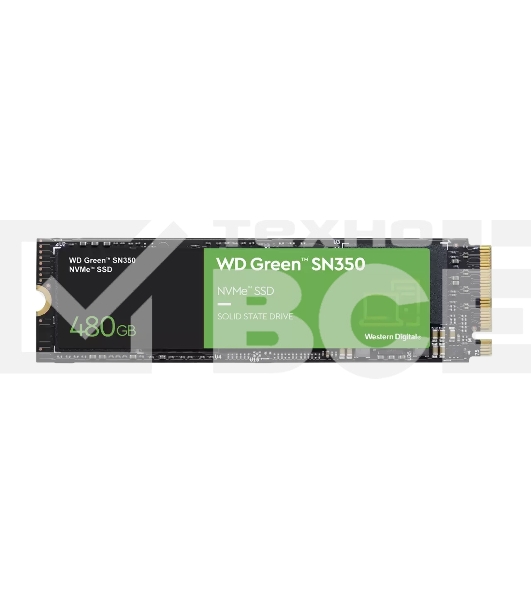 Накопитель SSD WD Green SN350 WDS480G2G0C, 480GB, PCIe 3.0 x4, M.2 2280, NVMe, R/W 2400/1650