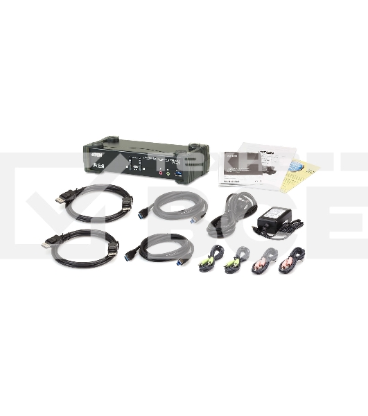Переключатель KVM ATEN CS1922M-AT-G KVM+Audio+USB 3.0, 1 user USB+DP => 2 cpu USB+DP, со шнурами DP 2x1.5м.+USB 2х1.8м.