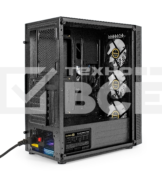 Компьютерный корпус Miditower ExeGate EVO-5001A-EVO800 (ATX, БП EVO800RGB с вент. 12 см, 2*USB+1*USB3.0+HD Audio, черный, 3 вент.12см с RGB подсветкой, боковая панель - закаленное стекло)
