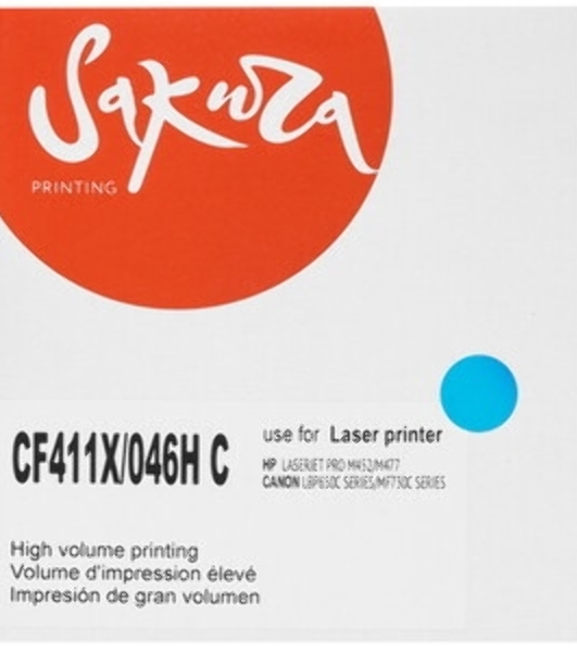 Картридж Sakura CF411X/046HC для HP и Canon, голубой, 5000 к.