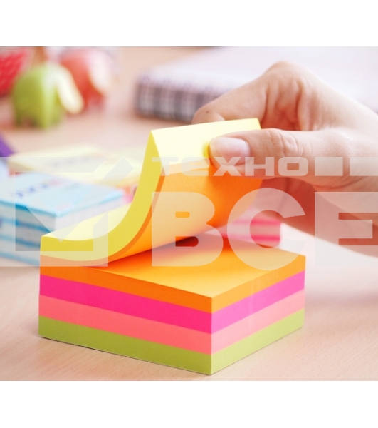 Блок самоклеящийся бумажный Stick`n 21537 76x76мм, 400 листов, 70 г/м2, неон+пастель, 5 цветов в упаковке