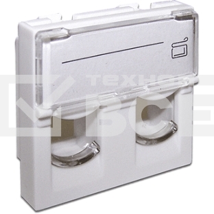 Вставка 45x45 на 2 модуля, со шторкой и увеличенным окном маркировки, белая