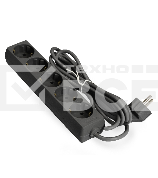 Удлинитель ExeGate ECE-5-5B (EX285825RUS), черный, 5 м, евровилка с заземлением, 5 евророзеток с заземлением, 2200 Вт