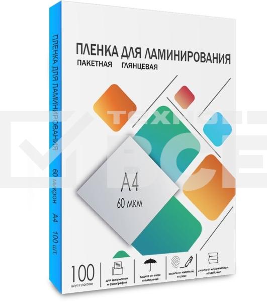 Пленка для ламинирования Heleos 60мкм A4 (100шт) глянцевая 216x303мм LPA4-60