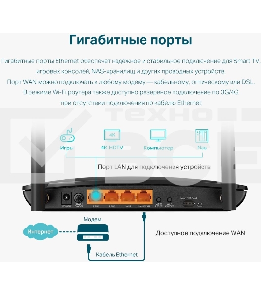 Двухдиапазонный гигабитный Wi-Fi роутер TP-Link Archer MR500 AC1200 с поддержкой 4G+ Cat6