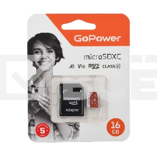 Карта памяти microSD GoPower 16GB Class10 UHS-I (U3) 80 МБ/сек V10 с адаптером