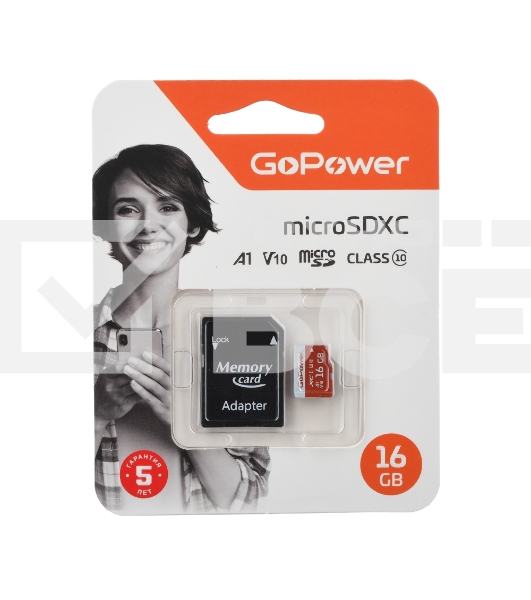 Карта памяти microSD GoPower 16GB Class10 UHS-I (U3) 80 МБ/сек V10 с адаптером