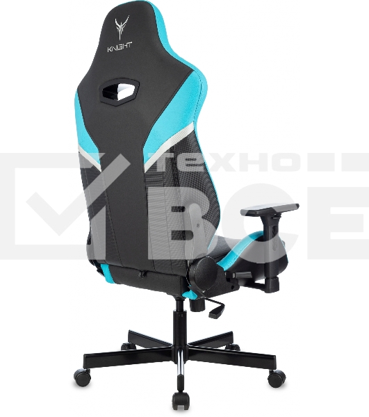 Кресло игровое Knight Thunder 5X черный/голубой эко.кожа крестов. металл