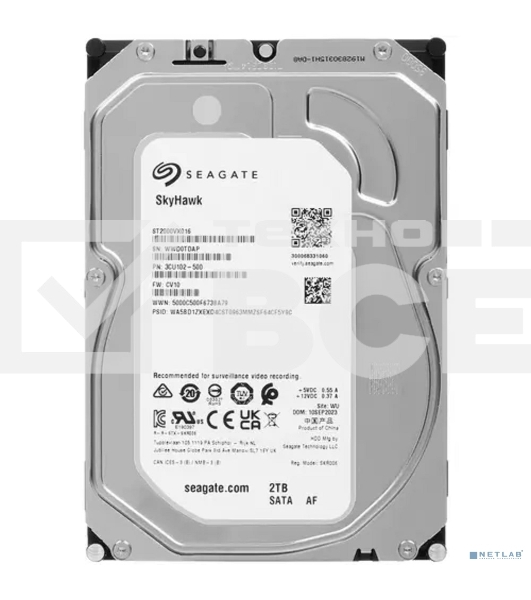 Жесткий диск HDD Seagate SkyHawk 2Tb SATA 5400 rmp 6Gb/s 256Mb 3.5' 1 year warranty (replacement ST2000VX008, ST2000VX015, WD23PURZ, ST2000VM003)