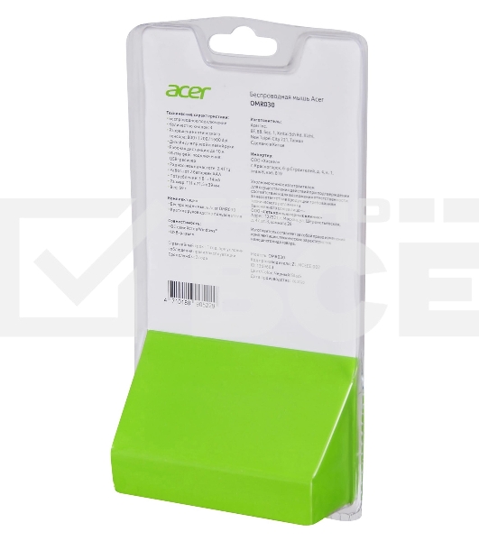 Мышь беспроводная Acer OMR030 черный, 1600 dpi, радиоканал, USB, кнопки - 4