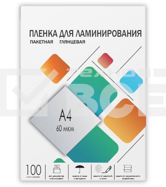 Пленка для ламинирования Heleos 60мкм A4 (100шт) глянцевая 216x303мм LPA4-60