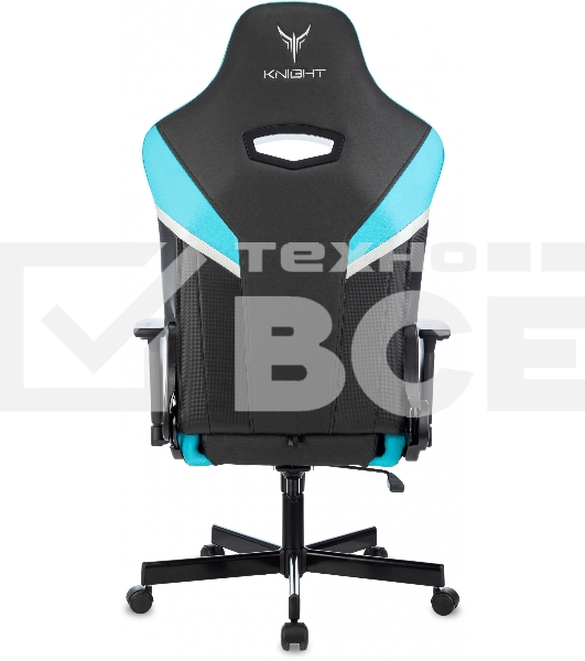 Кресло игровое Knight Thunder 5X черный/голубой эко.кожа крестов. металл