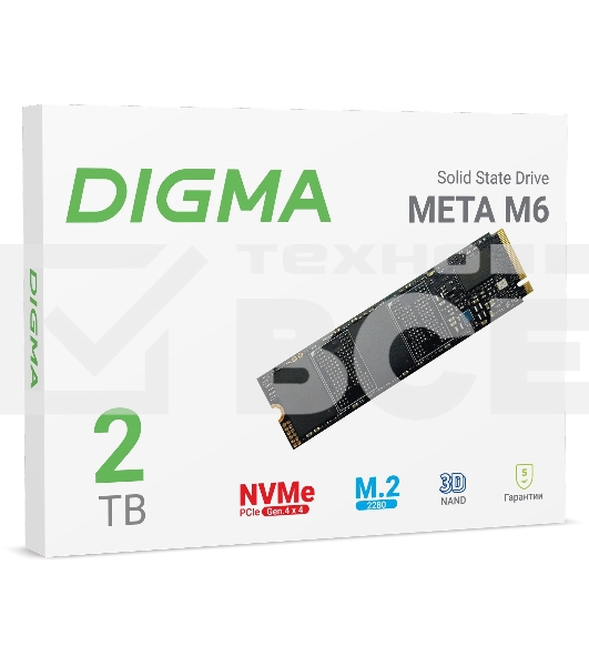 Накопитель SSD Digma PCI-E 4.0 x4 2Tb DGSM4002TM63T Meta M6 M.2 2280
