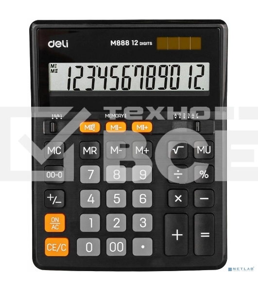 Калькулятор настольный Deli EM888 черный 12-разр.