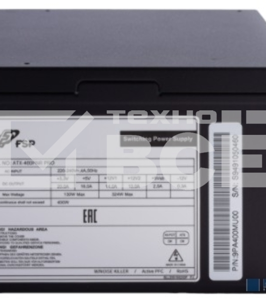 Блок питания FSP ATX-400PNR PRO 400W, ATX 2.3, 12cm fan, 80 PLUS, APFC