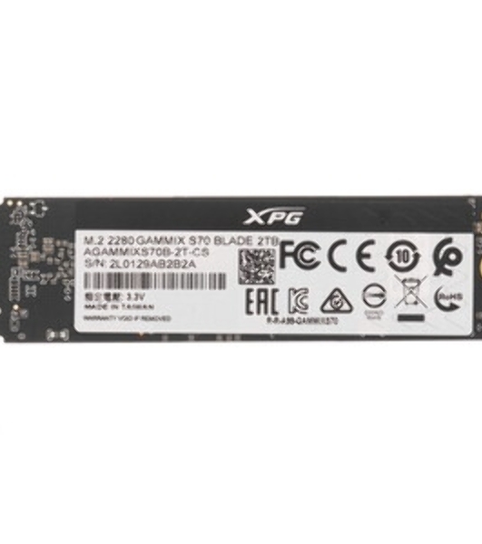 Накопитель SSD ADATA XPG GAMMIX BLADE S70, 2Tb, PCIe 4.0 x4, M.2 2280, NVMe, R/W 7400/6400