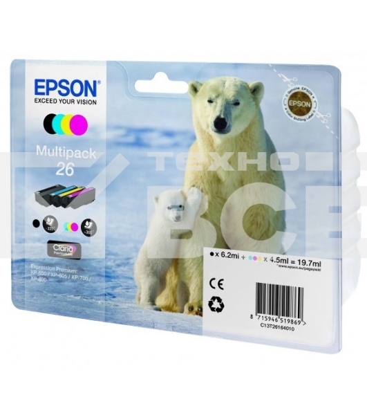 Картридж струйный Epson C13T26164010 черный/голубой/желтый/пурпурный набор карт. (200 стр 17 мл ) для Epson XP-600/605/700/710/800