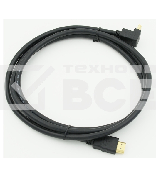 Кабель HDMI 2м, 19pin to 19pin, 1 угловой разъем, черный 