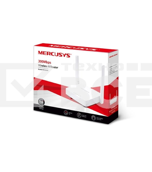 Маршрутизатор Mercusys MW305R Wi-Fi роутер 300 Мбит/с 2,4 ГГц, 1 порт WAN 10/100 Мбит/с + 4 порта LAN 10/100 Мбит/с, 2 фиксированные антенны