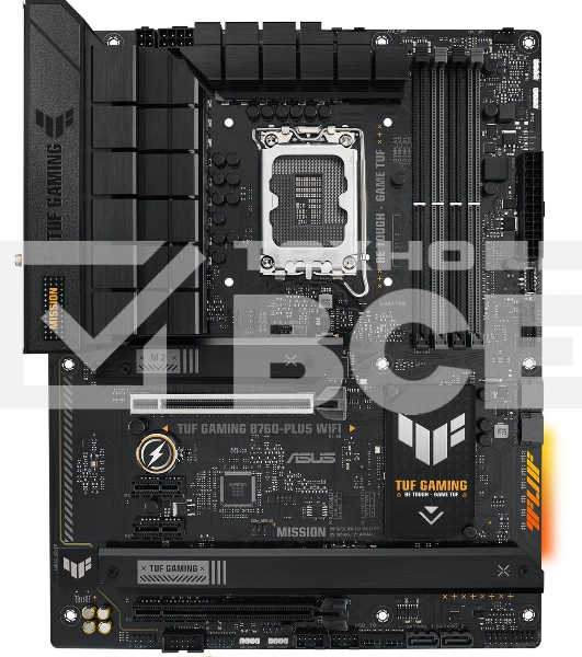 Материнская плата ASUS TUF GAMING B760-PLUS WIFI, LGA 1700, Intel B760, 4xDDR5, 4xSATA, 3xM.2, 1xPCI-E 5.0 x16, 1xPCI-E 3.0 x4, 1xUSB-A 3.2 Gen 2, 3xUSB-A 3.2 Gen 1, 1xUSB-C 3.2 Gen 2x2, 1x2.5Gb LAN, 5x3.5 мм, 7.1, Wi-Fi 6, Bluetooth 5.2, Standard-ATX