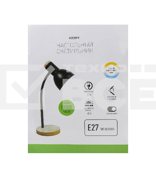 Светильник настольный СТАРТ CT84, E27, до 40Вт, 1,5м, черный