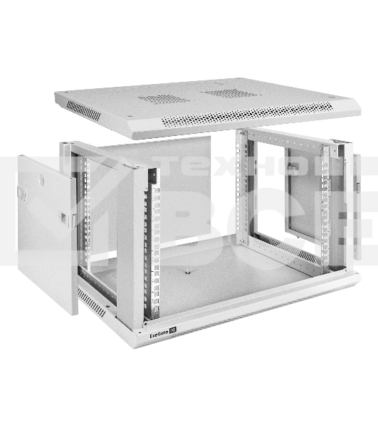 Шкаф телекоммуникационный 19' настенный 6U ExeGate EC-WM-6U.450.G.GREY (19', 6U, 600x450x370 мм (ШхГхВ), передняя дверь закаленное стекло, съемные боковые панели, пыле- и влагозащита IP23, светло-серый RAL 7035)