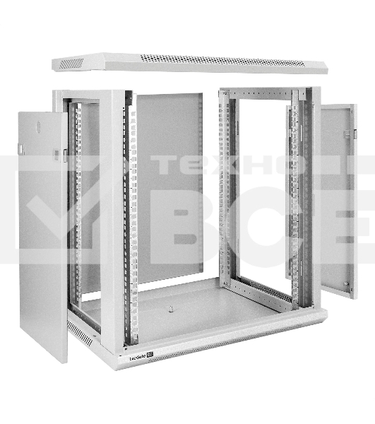 Шкаф телекоммуникационный 19' настенный 12U ExeGate EC-WM-12U.450.G.GREY (19', 12U, 600x450x635 мм (ШхГхВ), передняя дверь закаленное стекло, съемные боковые панели, пыле- и влагозащита IP23, светло-серый RAL 7035)