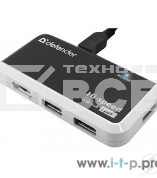 Разветвитель USB Defender  QUADRO INFIX USB2.0 - 4 порта, скор. - до 480 Мбит/с, + кабель USB 2.0 A(M) - MiniB (M) - 1м.