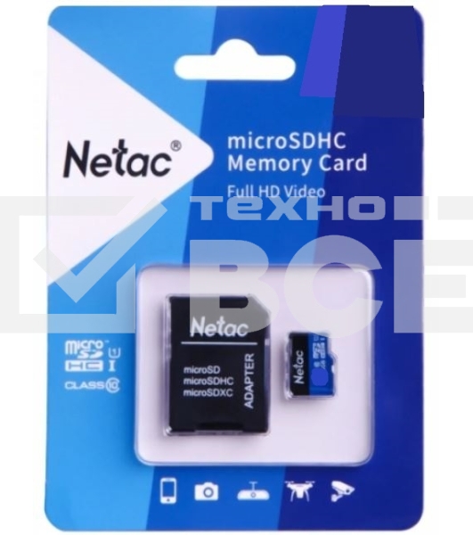 Флеш карта microSDHC 16GB Netac P500 <NT02P500STN-016G-R> (с SD адаптером) 80MB/s
