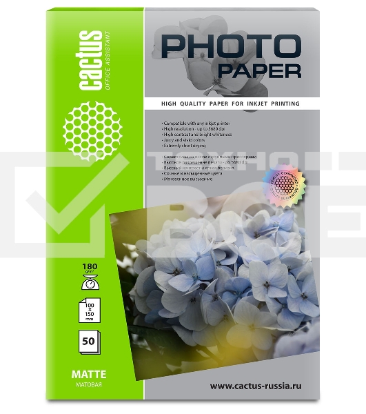 Фотобумага Cactus CS-MA618050 A6/180г/м2/50л./белый матовое для струйной печати