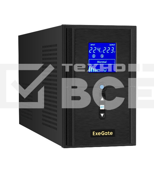 Источник бесперебойного питания (инвертор, синус, для котла) ExeGate SineTower SN-1000.LCD.AVR.2SH.1C13.USB <1000VA/800W, чистая синусоида, LCD дисплей, AVR, 2*Schuko+1*C13, USB, линейно-интерактивный, Black>