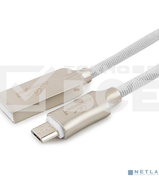 Кабель USB 2.0 Cablexpert CC-P-mUSB02W-1.8M, AM/microB, серия Platinum, длина 1.8м, белый, блистер