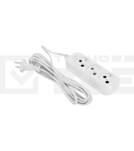 Удлинитель 3 гнезда, 5 м, 2х0,75 мм², б/з, белый PROconnect