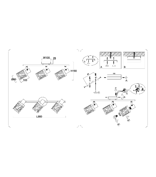 Светильник Ambrella light TR8669/3 BK/SB чёрный/бронза E14/3 max 60W 560*100*190