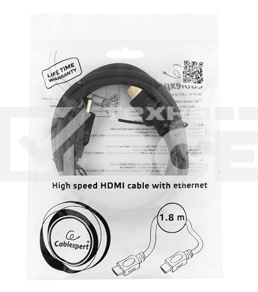 Кабель Cablexpert HDMI CC-HDMI4L-6, 19M/19M, v2.0, серия Light, позол.разъемы, экран, 1.8м, черный, пакет