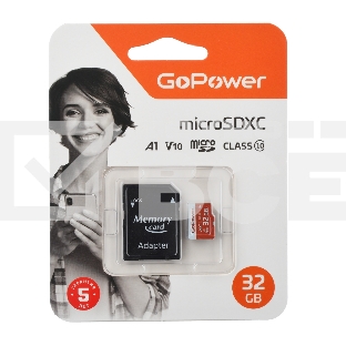 Карта памяти microSD GoPower 32GB Class10 UHS-I (U3) 80 МБ/сек V10 с адаптером