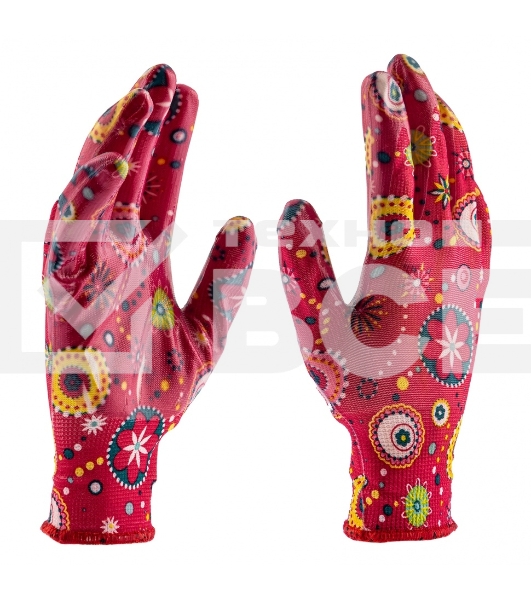 Перчатки садовые Palisad из полиэстера с нитрильным обливом, красные, S