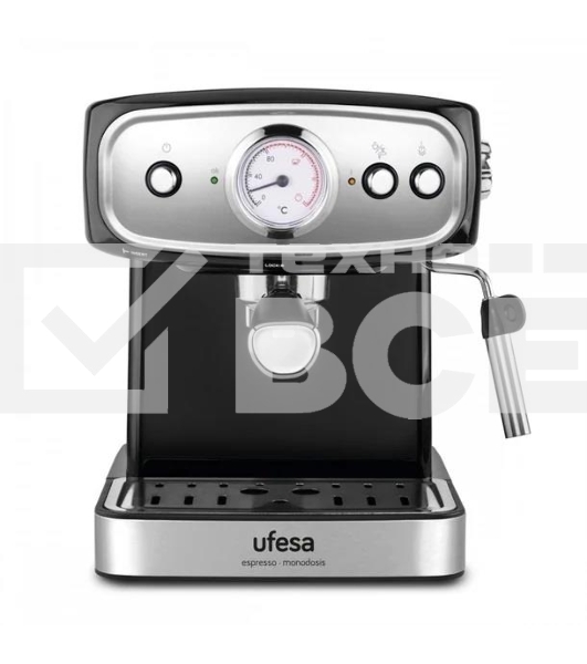 Кофеварка рожковая Ufesa CE7244 BRESCIA черный/серебристый, исп. кофе - молотый, 1.5 л, 850 Вт, 20 Бар.
