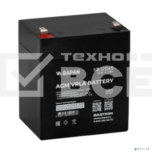 Аккумуляторная батарея Бастион RAPAN SB 12045 АКБ свинцово-кислотная тип AGM 12V 4,5А·ч I зар.1,35А, ножевые клеммы (9162)