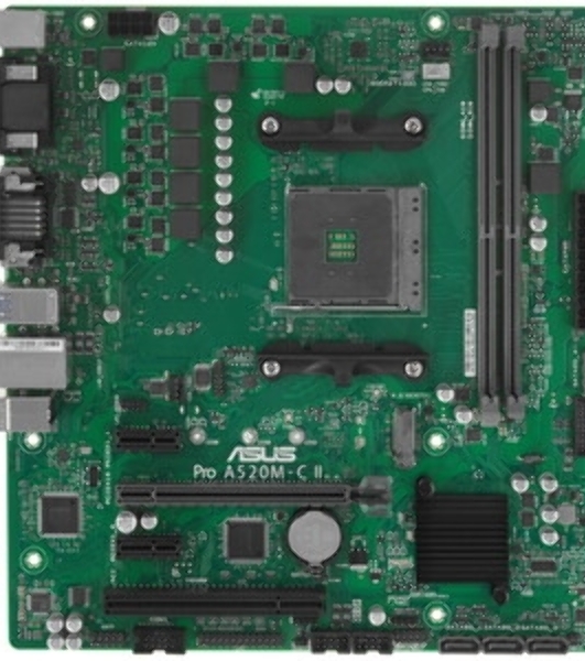 Материнская плата ASUS Pro A520M-C II/CSM, AM4, AMD A520, 2xDDR4, 4xSATA, 1xM.2, 1xPCI-E 3.0 x16, 2xPCI-E x1, 1xDVI-D, 1xDP, 1xHDMI, 1xVGA, 1x 1Gb LAN, 2xUSB-A 2.0, 4xUSB-A 3.2 Gen 1, 3x3.5 мм, Micro-ATX